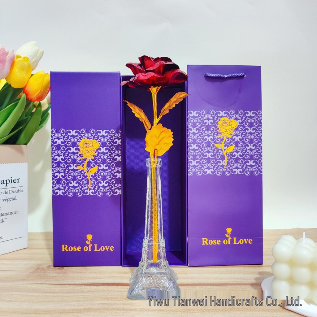 Set de Regalo Rosa de Lámina Dorada para el Día de la Madre, San Valentín, Qixi - Ideal para Mamá o Novia