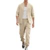 Spring and Summer Men's Linen Button Long Sleeved Shirt and Pants Set, Fashionable, Casual,  Breathable, Quick Drying 2-Pic Set