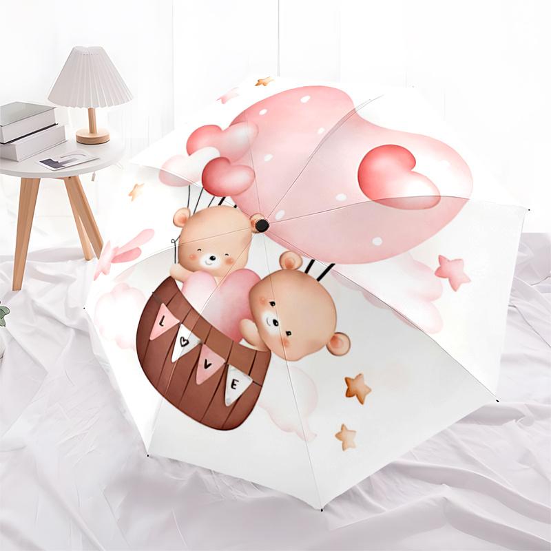 Heart-Shaped Hot Air Balloon Basket with Bears - Romantic Valentine's Day Gift for Fans, Travelers, Everyday Use, Foldable Umbrella Design,