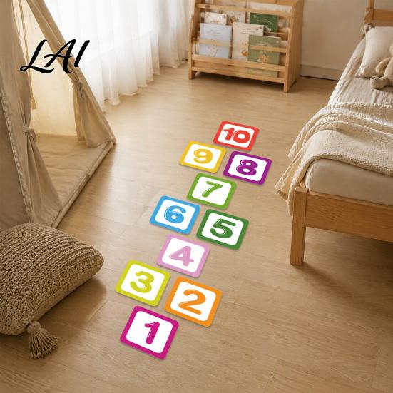 Self-Adhesive Decal Hopscotch Game Floor Sticker 1-10 Number Decal Home Wall Sticker PVC Waterproof for Kindergarten Classroom Decals