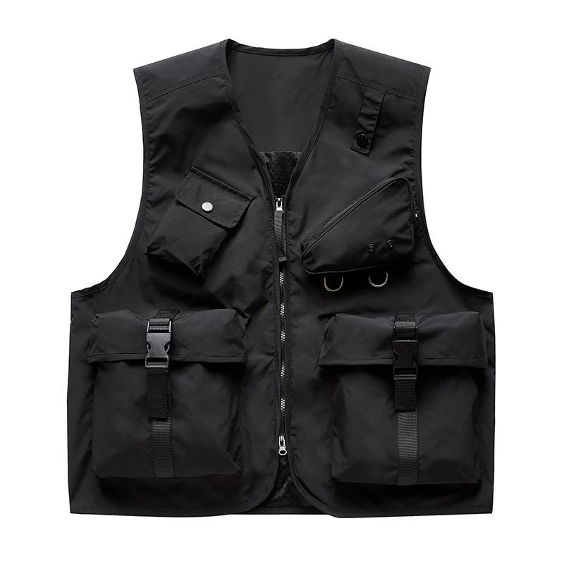 

2026 Multi Pocket Hip Hop Techwear Style Tactical Cargo Vest Men Women Outdoor Sport Camping Fishing Waistcoat M чёрный
