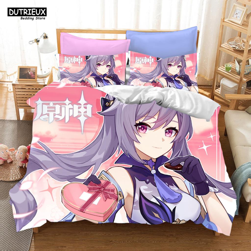 3D Game Genshin Impact Bedding Sets Keqing Xiao Duvet Cover Set 2/3 Pieces Boys Adults Single Full Queen King Size Bed Linen