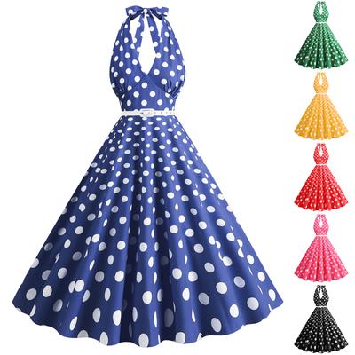 Women's Retro Hepburn-Style Dress With Pleated Polka Dots And Slimming Wide Skirt