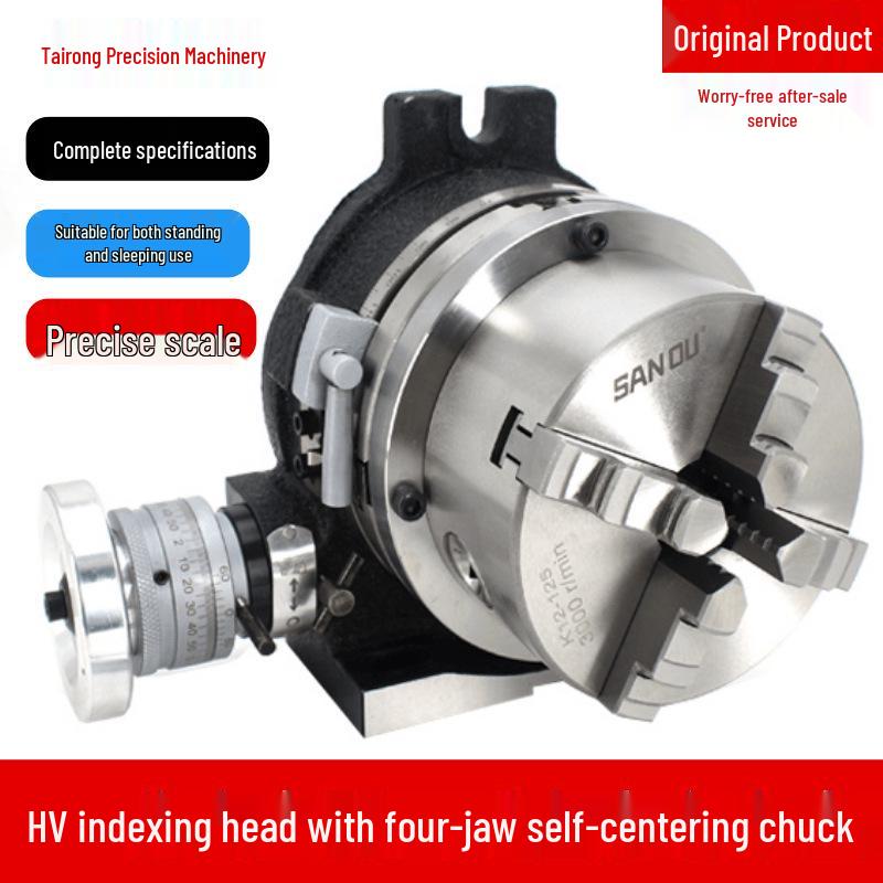 HV8 Rotary Table with Four-Jaw Chuck, Universal Vertical/Horizontal Milling Machine Indexing Head