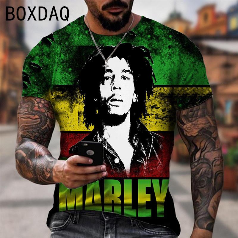 

Oversized Men s T-shirt Cool Rock Bob Marley Print Tops Summer O-neck XXS