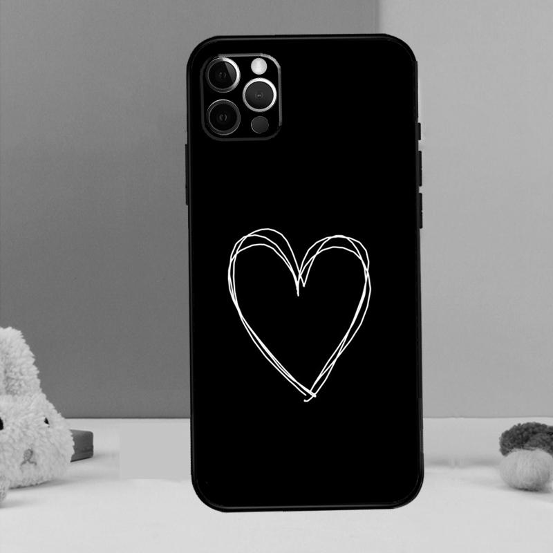 Cute Pretty Little White Heart Case For iPhone 14 13 12 11 15 16 Pro Max X XR XS Max 14 Plus Soft Back Cover