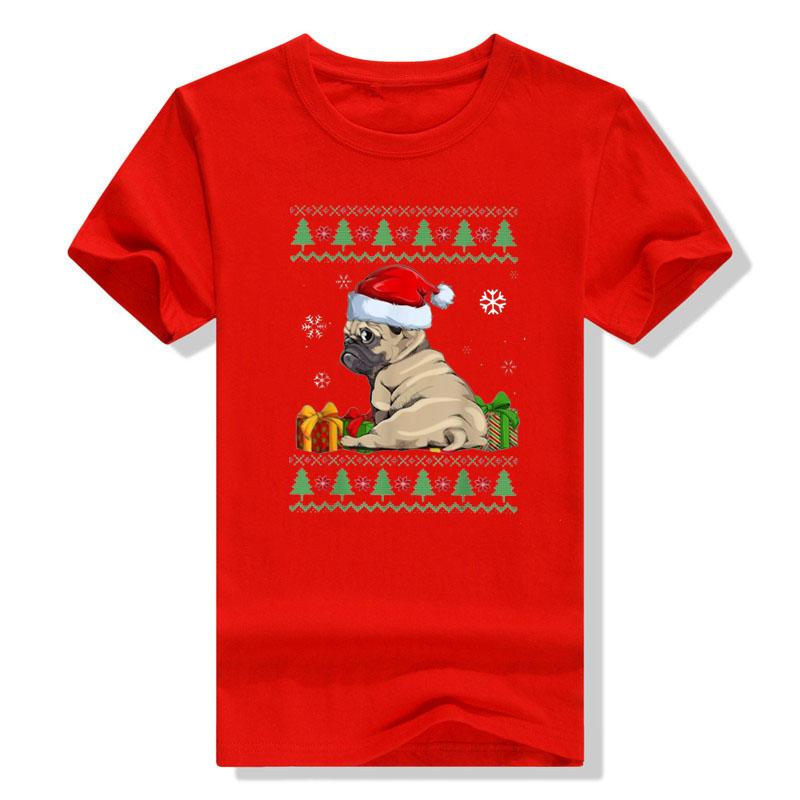 Cute Pug Christmas Costume Santa Hat Ugly Tree Dog Santa Xmas Classic T-Shirt Gifts Animal Printed Basics Graphic Tee Y2k Tops
