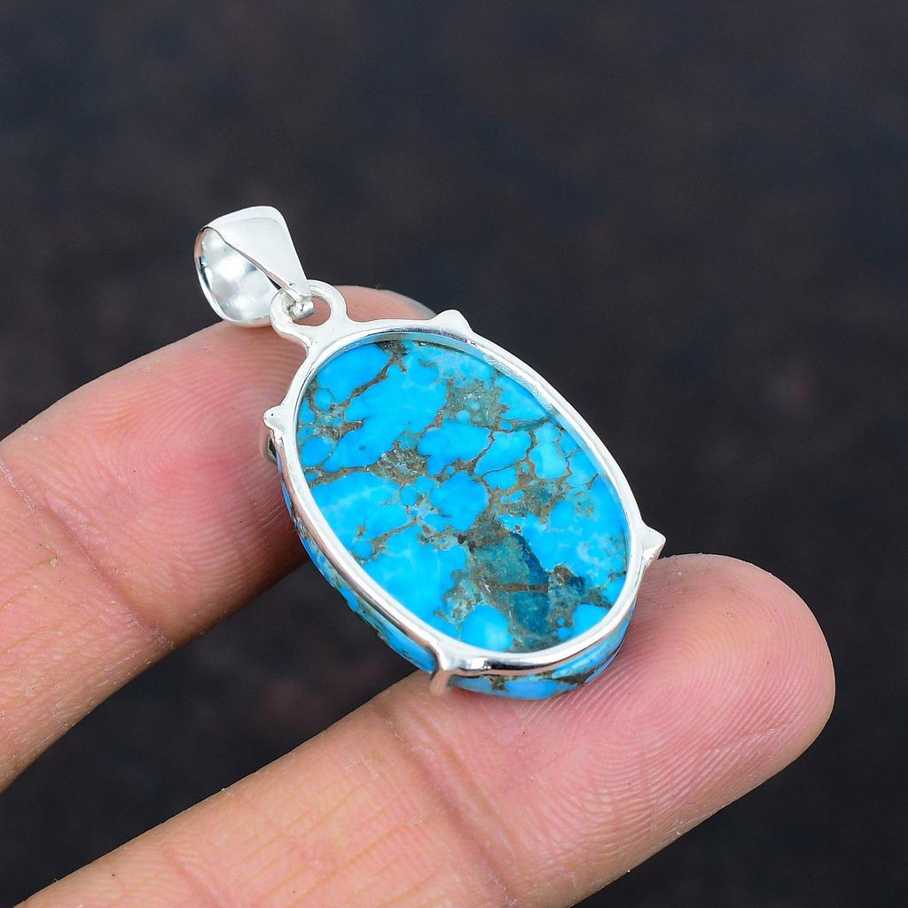 Tibetan Turquoise Pendant Genuine Gemstone Jewelry Antique Pendant 925 Sterling Silver Pendant Handmade Birthstone Pendant Anniversary Gifts