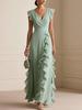 European & American Women's Solid Color Pleated V-neck Short Sleeve Evening Gown Long Dress (2026 Edition)