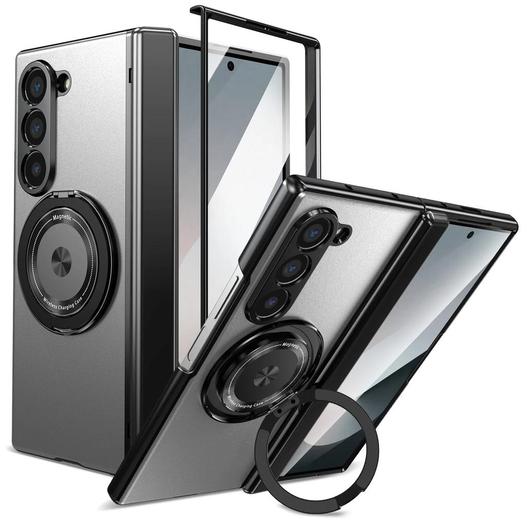 Роскошный магнитный чехол-подставка Magsafe для Samsung Galaxy Z Fold 7 6 5 4 с защитным стеклом для экрана и складной крышкой