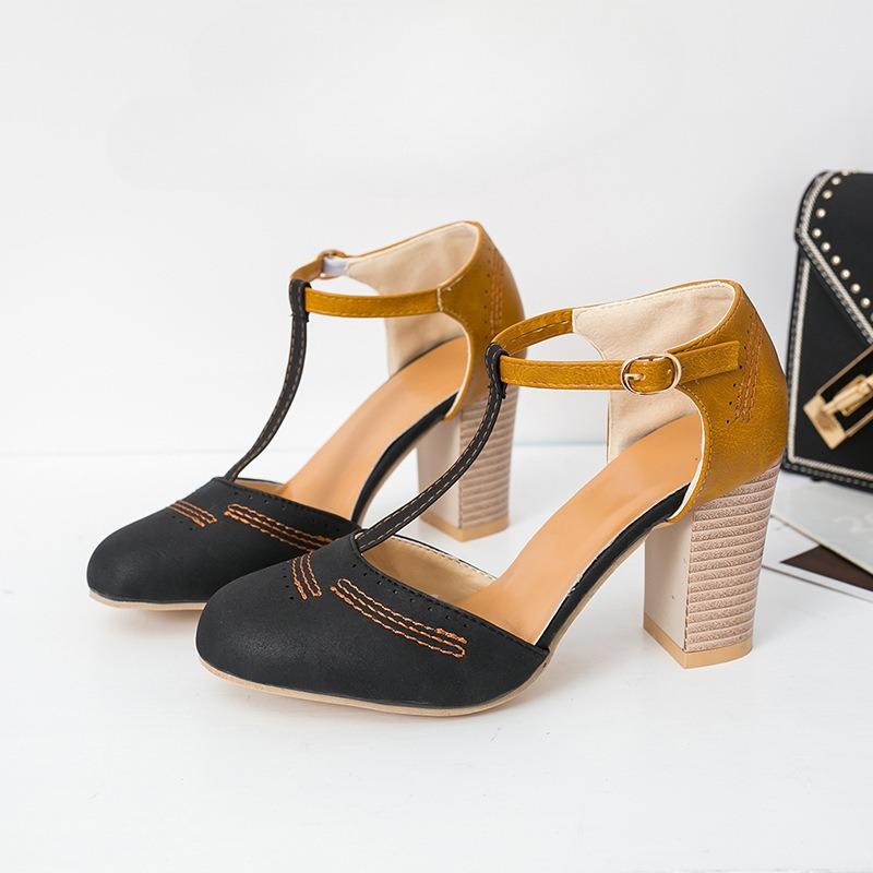 

Новая женская обувь с круглым носком и толстым каблуком, шлепанцы больших размеров 37 чёрный