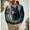 Men's Hooded Fashion Animal Wolf 3D Print Hoodies Top Spring Autumn Fashion Casual Long Sleeved Pullover Oversized Sweatshirts