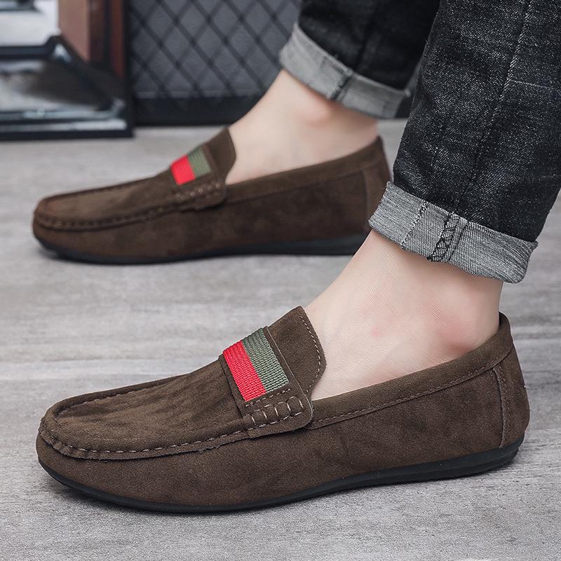 Mocasini slip-on pentru bărbați, din piele întoarsă mată – pantofi casual cu talpă moale în stil britanic