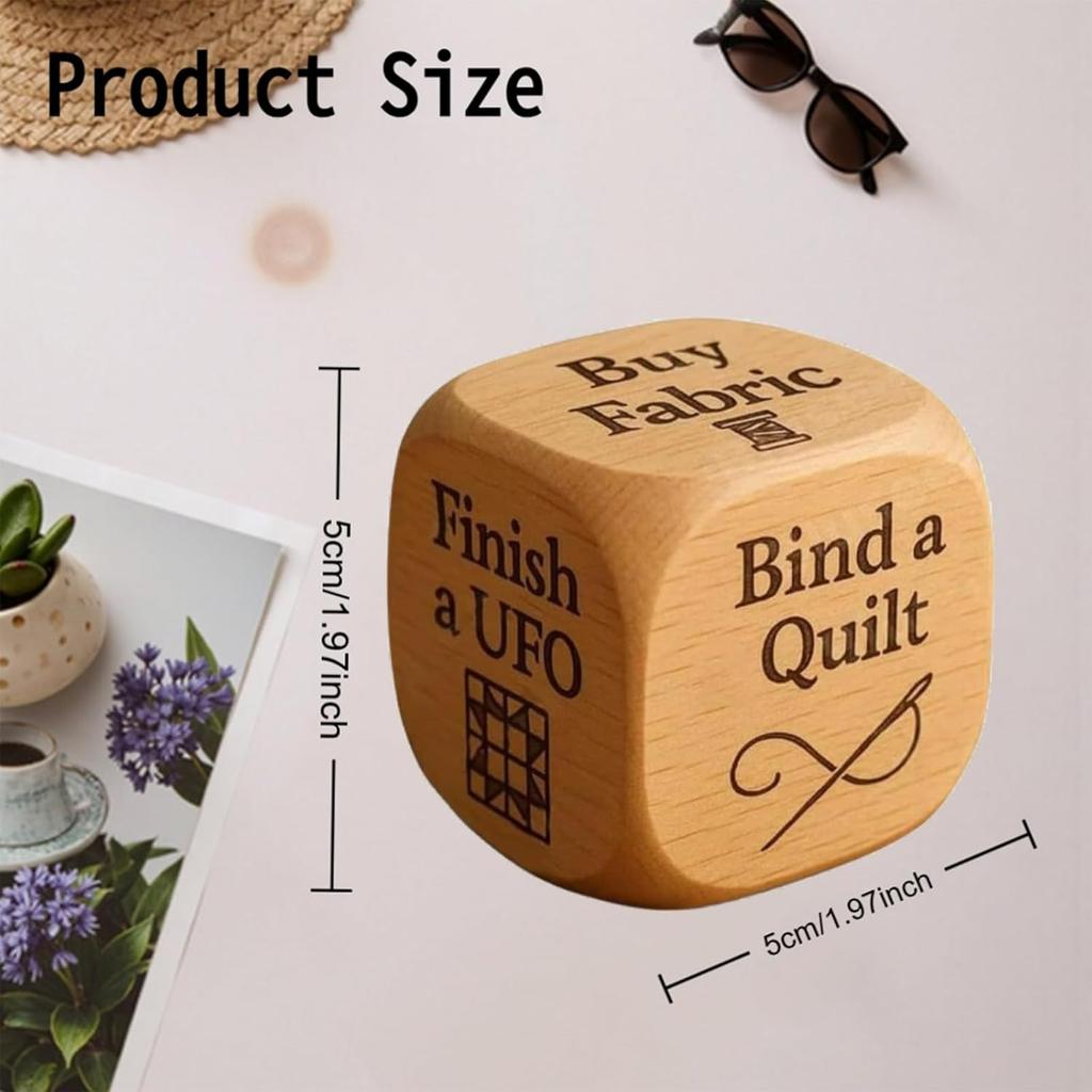 Quilter’s Dice, Handmade Wooden Quilting Decision Dice with 6 Engraved Sewing Tasks, Sewists Knitting Room Decor Dice, Fun Gift for Quilters & Craft