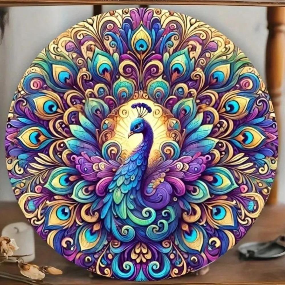 Iron Wall Art Metal Peacock Sign Home Decor Colorful Tail Print