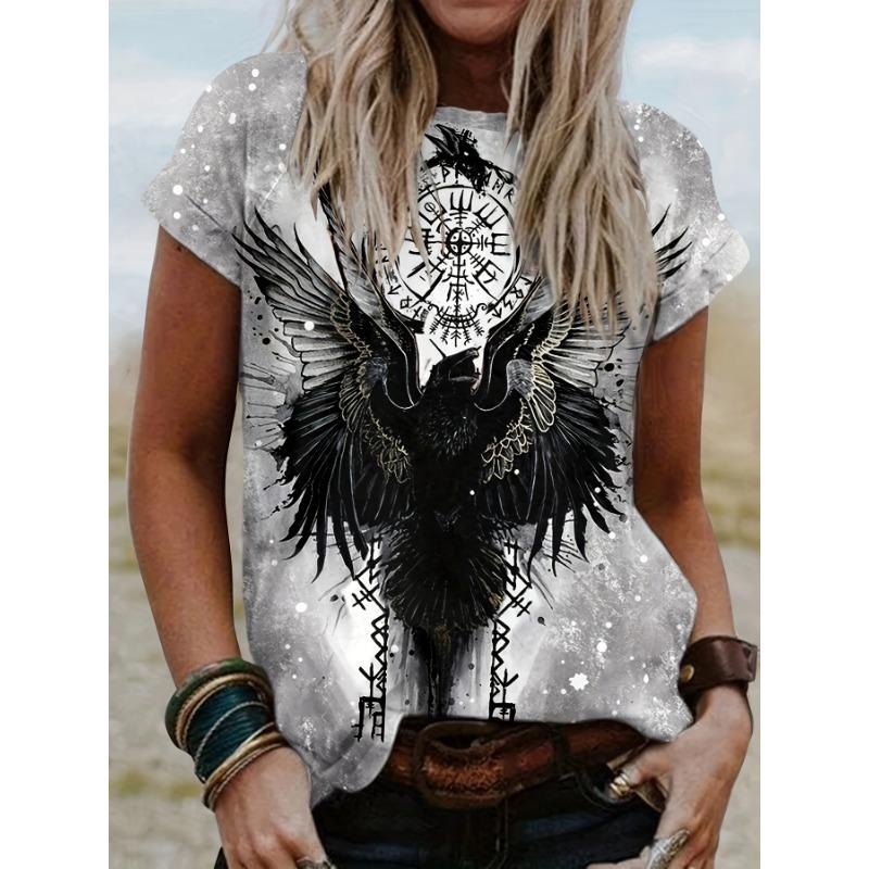 

Tribal Viking Crow Totem Print Short Sleeve T-Shirt XL
