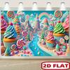 2D Colorful Candy Land Backdrop for Kids Photoshoot & Party Decoration