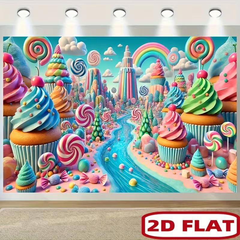 2D Colorful Candy Land Backdrop for Kids Photoshoot & Party Decoration