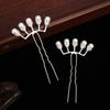 Crystal Petals Women U-shaped Zinc Zinc Alloy Hanfu Hair Sticks Pearl Row Hairpin Hair Forks Hair Accessories