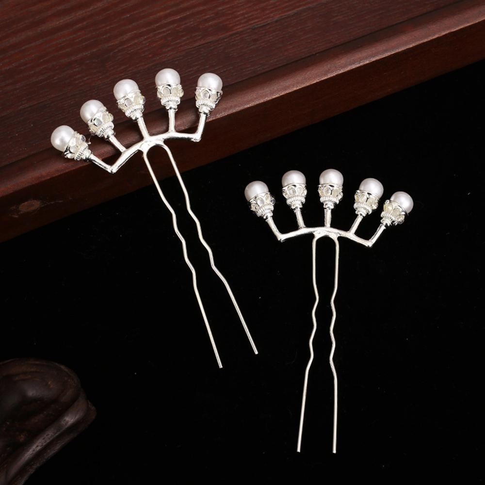 Crystal Petals Women U-shaped Zinc Zinc Alloy Hanfu Hair Sticks Pearl Row Hairpin Hair Forks Hair Accessories
