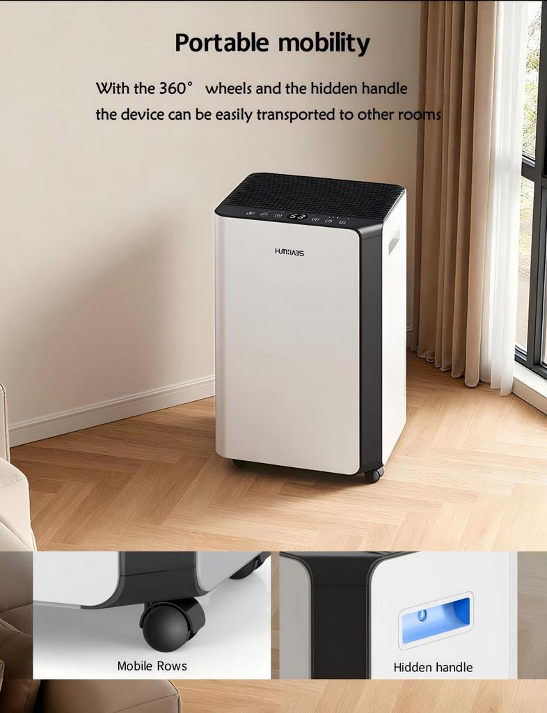 HUMILABS OL20-BD068CF 20L Dehumidifier, Wi-Fi & App Control, 4.5L Water Tank, 3 Operating Modes, 24 Hour Timer, Coverage Area 60m²