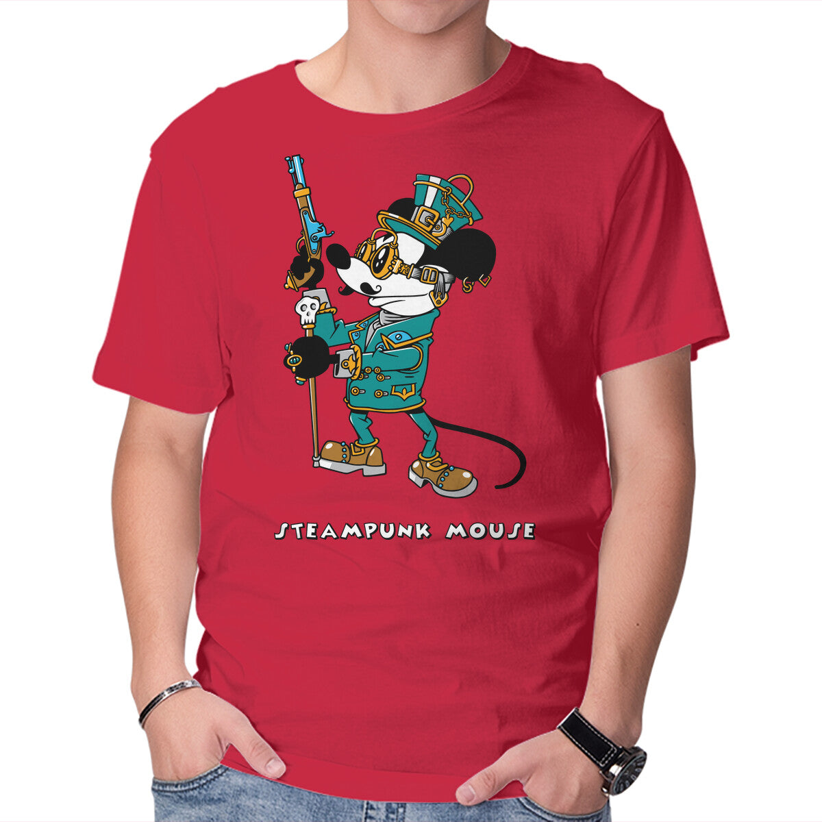 Unisex Crew Neck T-Shirt Steampunk Mouse Graphic Short Sleeve Casual Tee XXXL