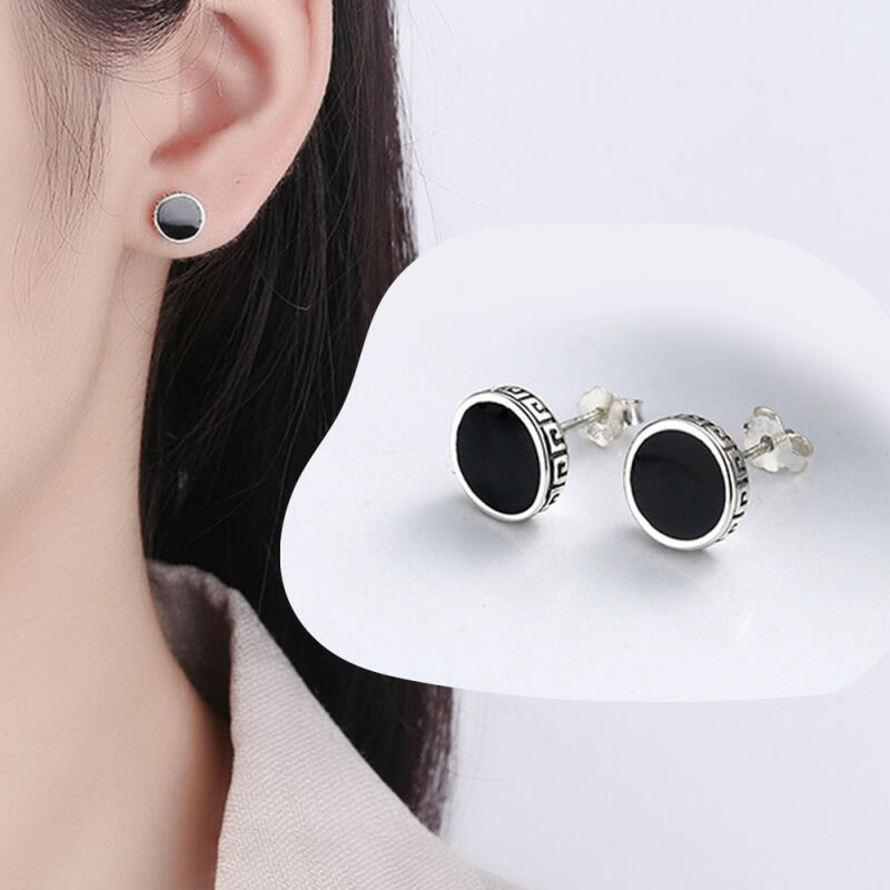 

Sterling Silver 925 Earrings Indie Black Moon E004 Daily Earrings
