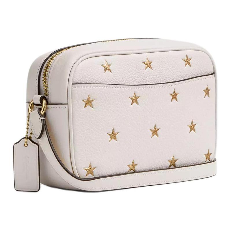 Coach Shoulder Bag Jamie 20 Adjustable Strap with Zip Closure Refined Pebbled Leather Camera Crossbody Small Women's Gold and Chalk Multicolor