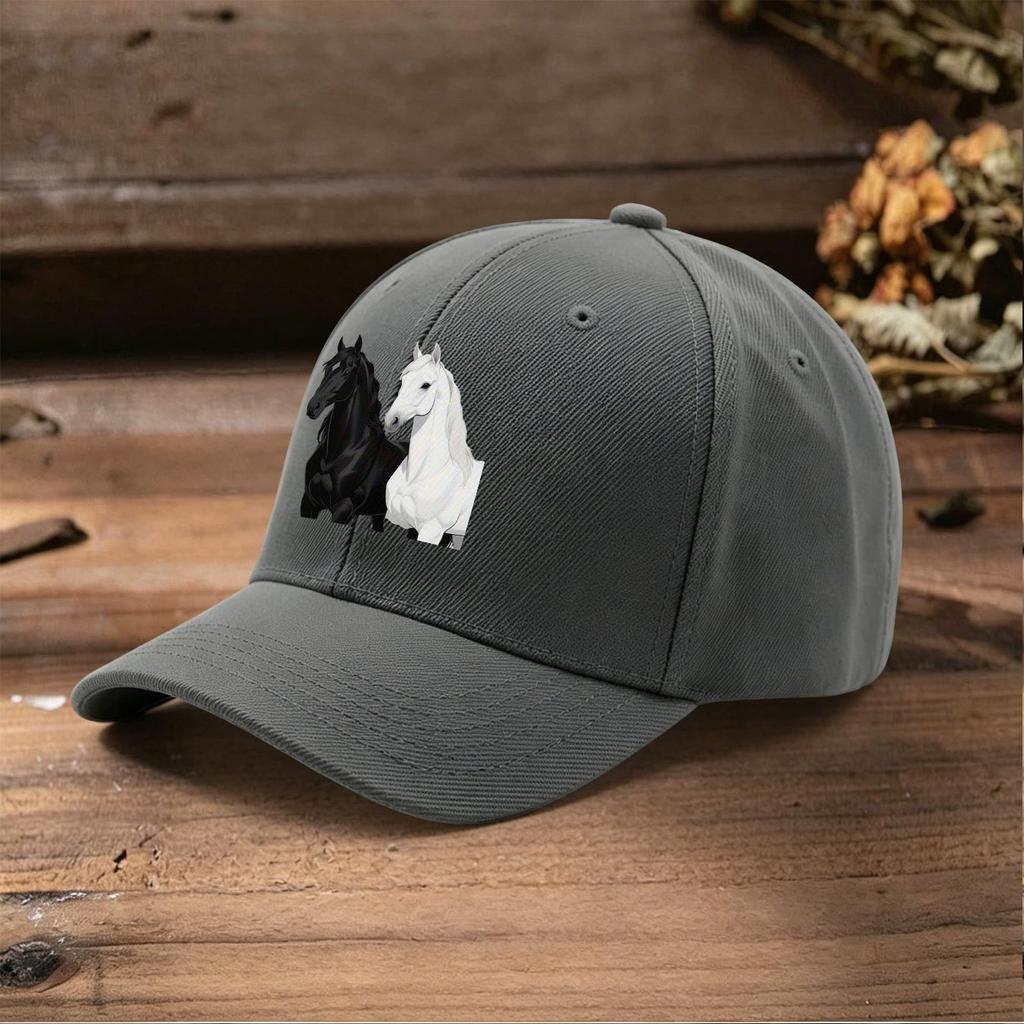 Black White Steed Printed Adjustable Baseball Cap for Unisex Women