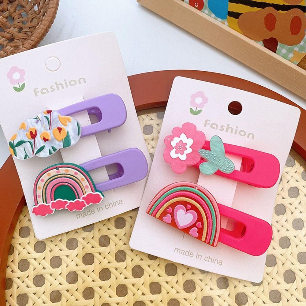 

2pcs/set Flower Kid Hair Clips Acrylic Girls Barrettes Sweet Kids Hairpin Set Daily