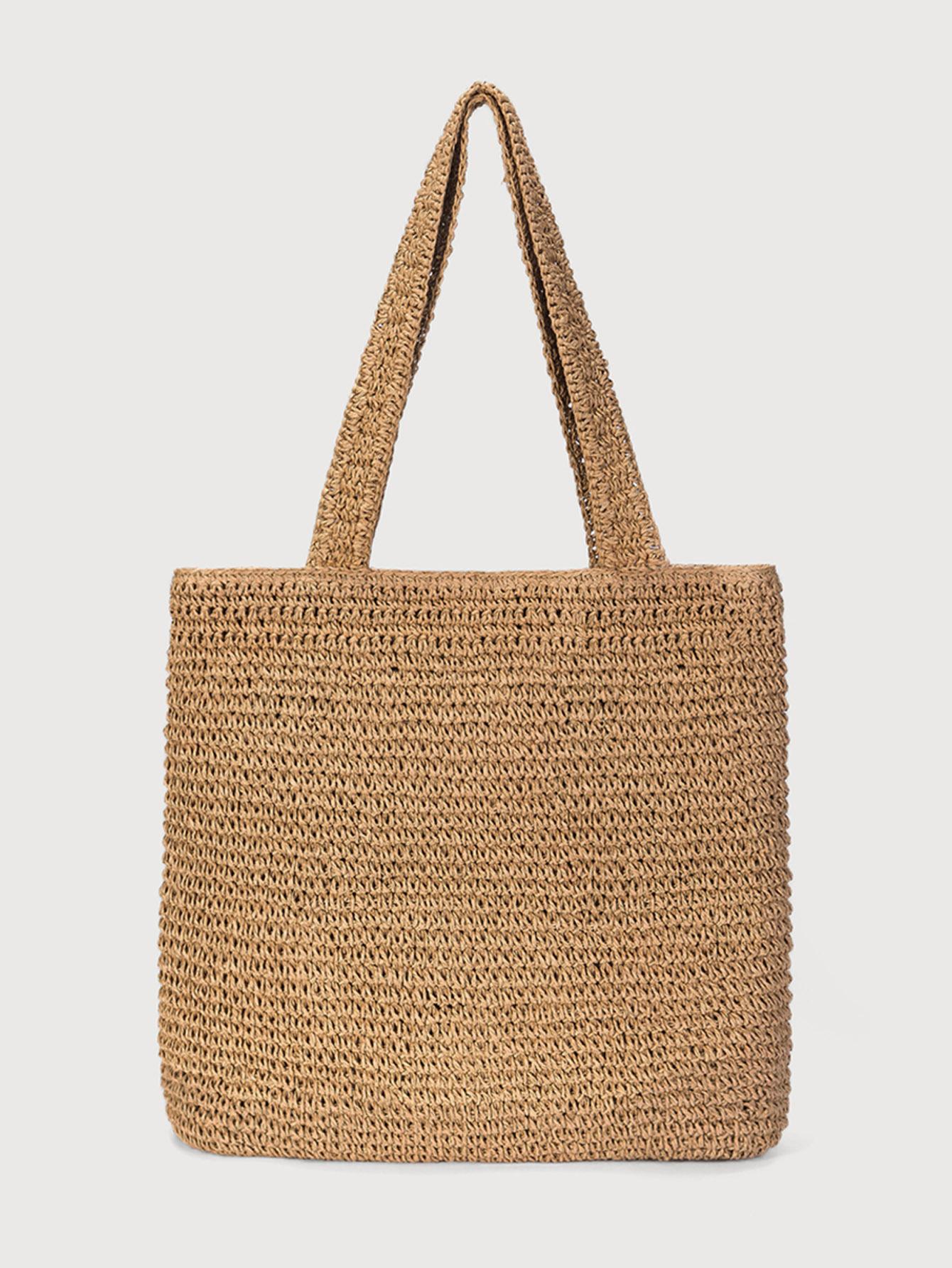 

Женская плетеная сумка из бумажной соломки - Модная богемная сумка с бахромой через плечо с регулируемым ремешком для пляжа и лета в стиле бохо абрикосовый