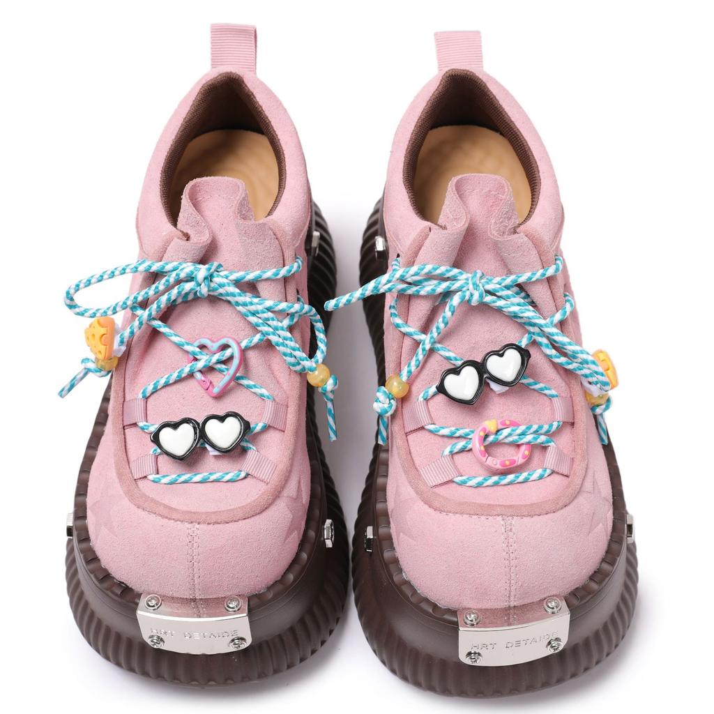 Fashion Shoes for Women's Platform Leather Shoes Retro Metal Toe Thick Sole Shoe Round Head Front Lace Up Single Shoes Zapatos De Mujer