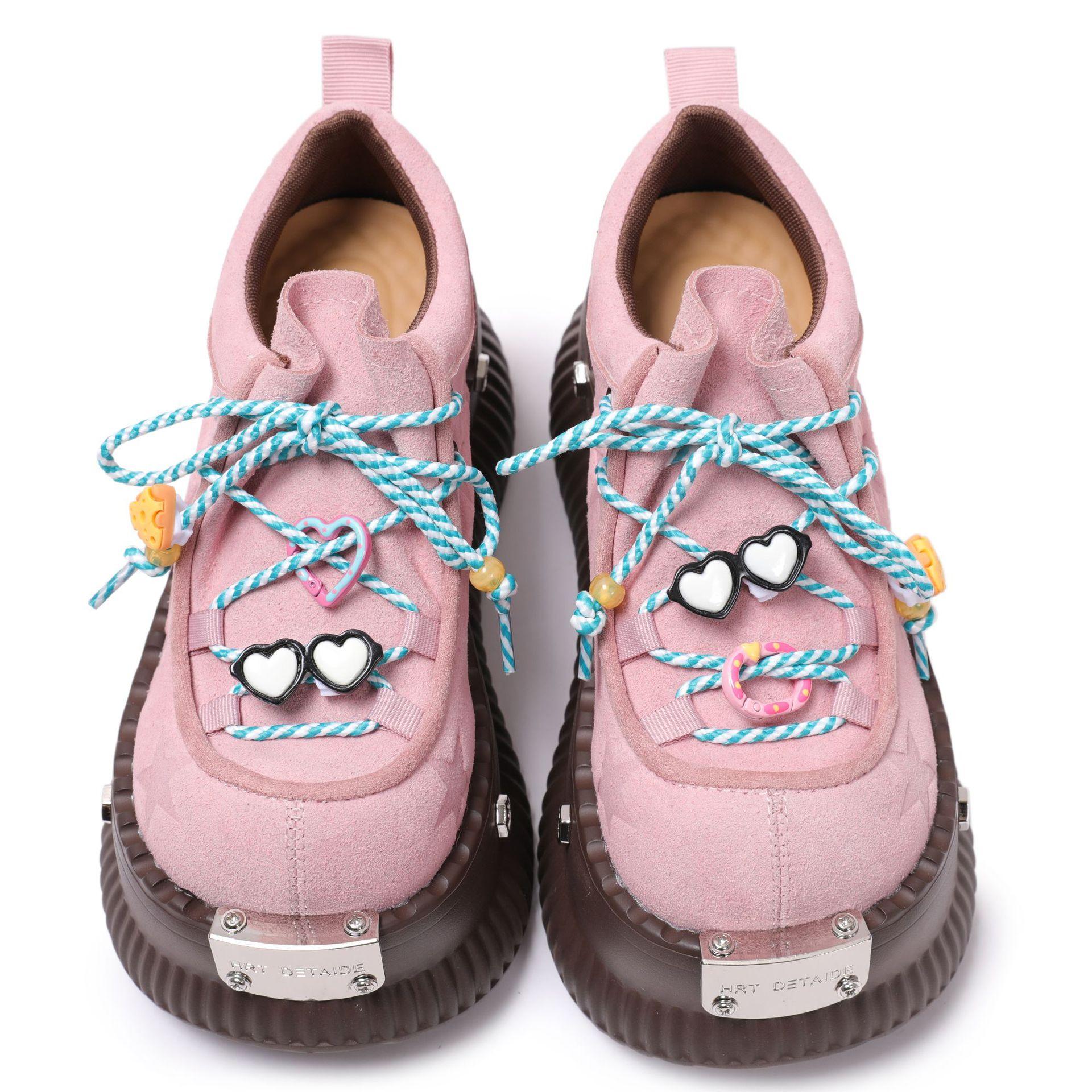 

Модная обувь для женской платформы Кожаная обувь Ретро Металлический носок Обувь на толстой подошве Круглый носок Шнуровка спереди Одиночная обувь Zapatos De Mujer 35