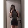 Loose-Fit Adult Lady like Woman Style Half Turtleneck Sleeveless Vest T-shirt Women's Spring and Summer Pure Desire Tight Ruffle Hip Skirt Outfit