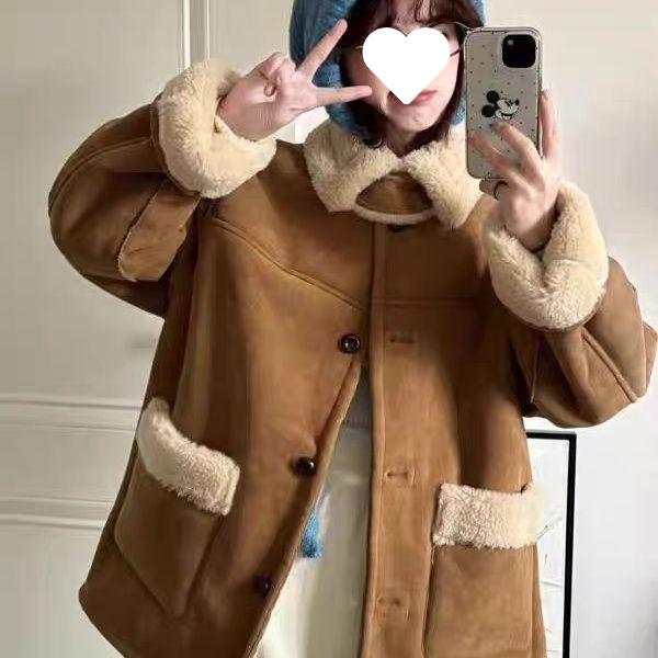 Women s Chic Lambswool Coat: Suede Velvet, Double-Sided, Leather-Fur Blend, Perfect for Autumn/Winter. L (125-150 cm)