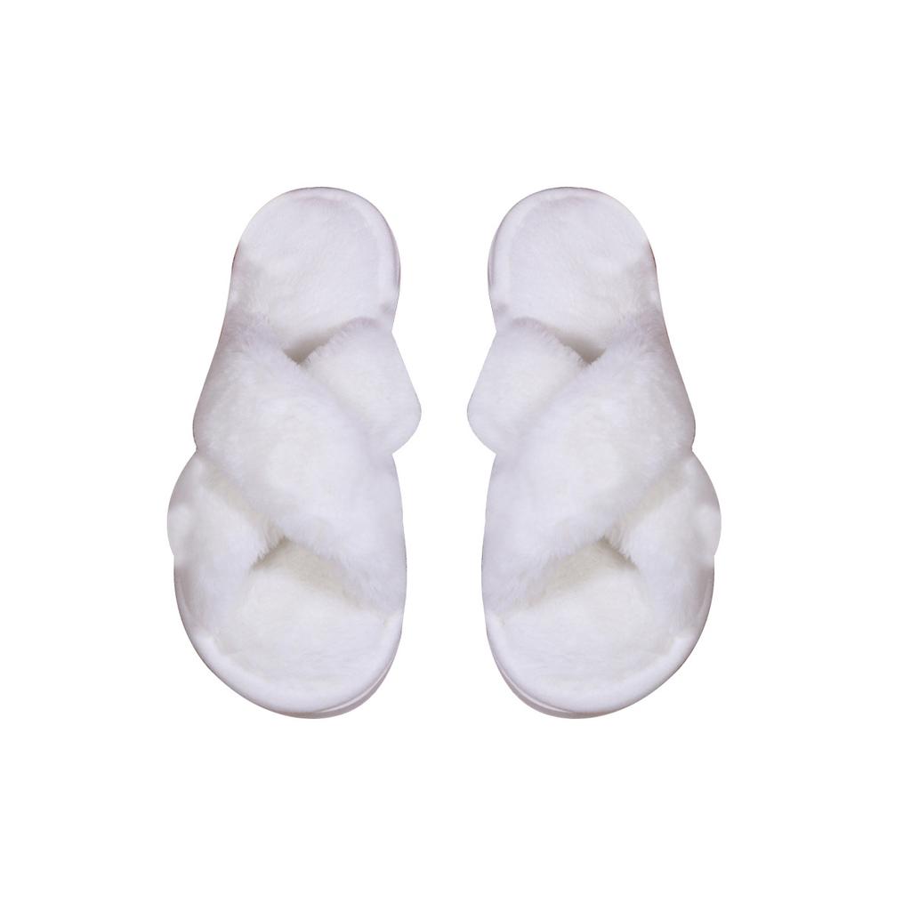 Fluffy slippers cross opening autumn and winter home non-slip flat bottom couple open toe warm fluffy