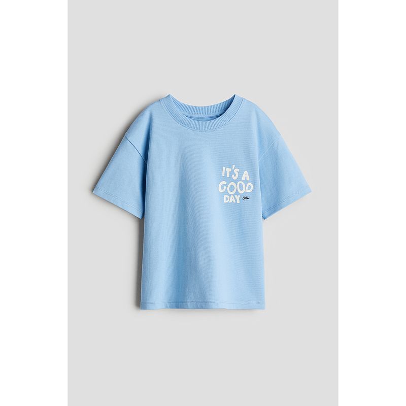 

HM Children s Clothing Boys T-shirt 2025 Autumn New Arrival round-Neck Comfortable Cotton Loose Pockets Short Sleeve Tops 1241007 Blue/It s a Good Day 110/56