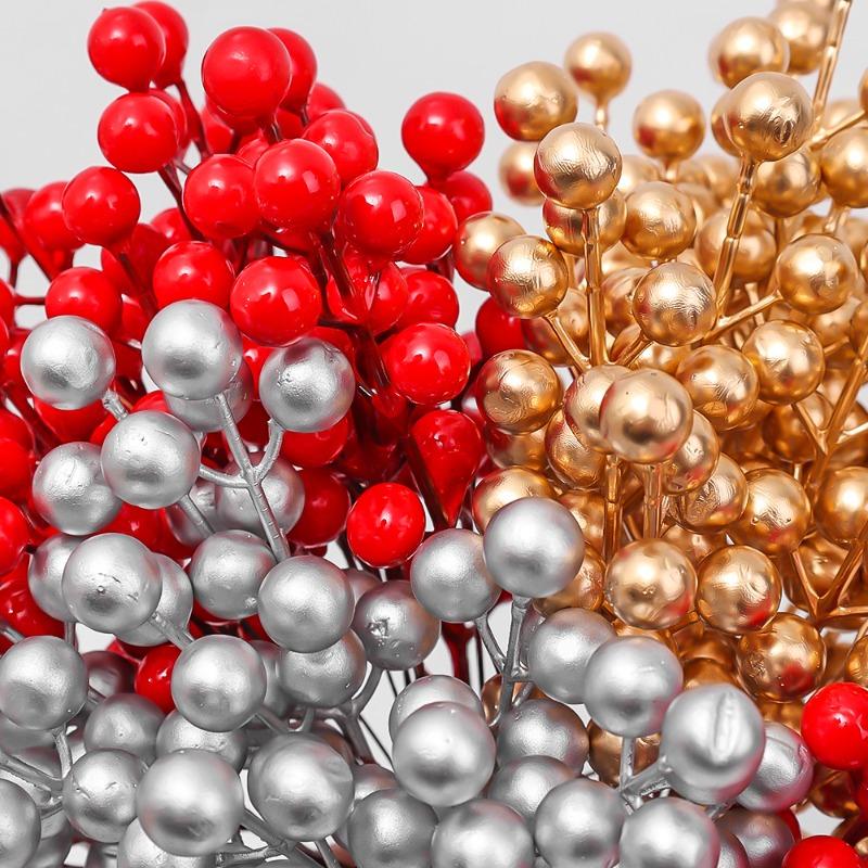 7 Head Artificial Red Berries Stems Christmas Fake Holly Berry Flowers for Xmas Tree Ornaments DIY Wreath Party Decor Wholesale