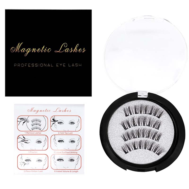 Factory Price False Magnetic Eyelashes 3D Eyelash of 4 Magnet Magnetic Eyelashes 1 Pair/ Box&sample size&Mix