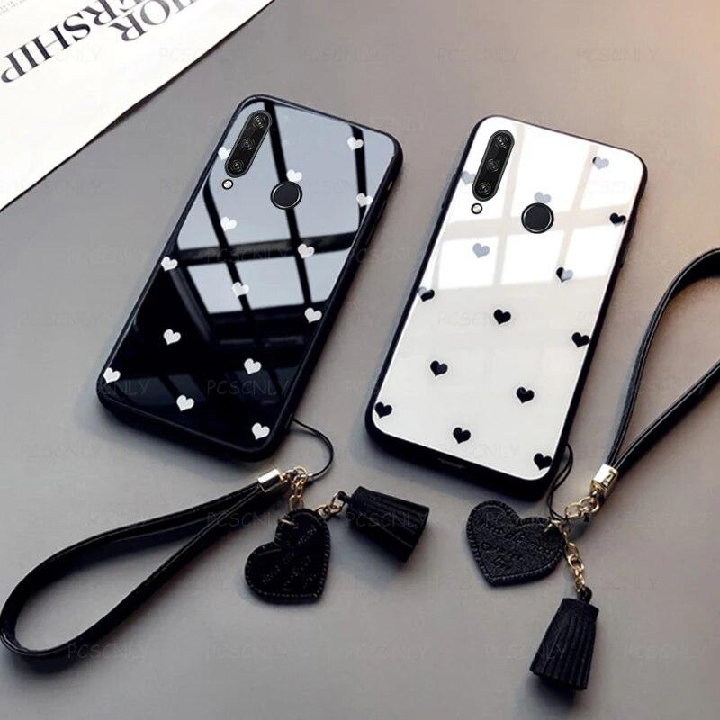 

Стеклянный чехол для Huawei Y5P Y6P Y7P Y8P 2020 Y7A Y9A Y6S Y8S Y9S модный жесткий чехол для телефона с сердечком