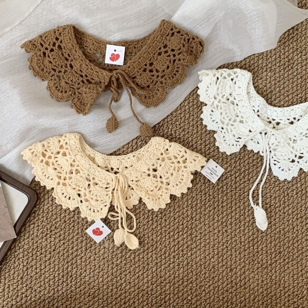 White Milk Silk Crochet Shawl Detachable Scarf Accessories Sweet Fake Collar  Women