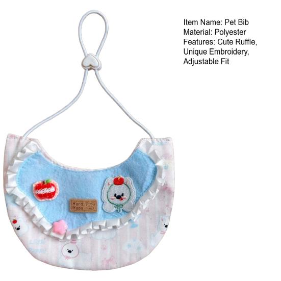 Cute Ruffled Pet Bib Pink And Blue Sweet Cat Bandana Bib Bear Embroidery Adjustable Pet Bib for Cats Small Dogs