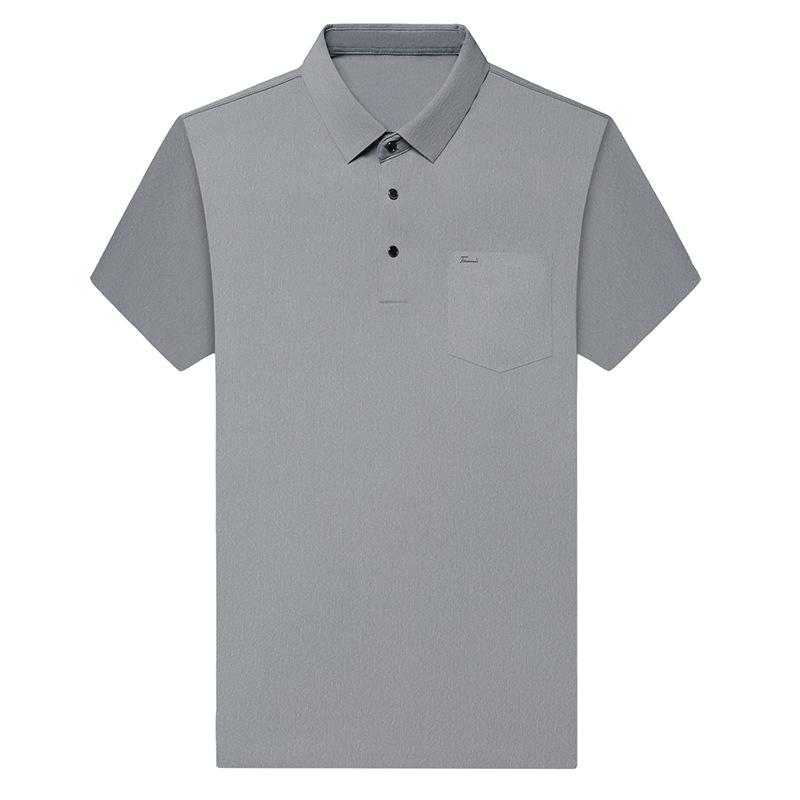 Ice Silk Short-Sleeved T-Shirt Men'S Lapel Summer Polo Shirt Half-Sleeved Loose And Thin Casual Breathable Pocket