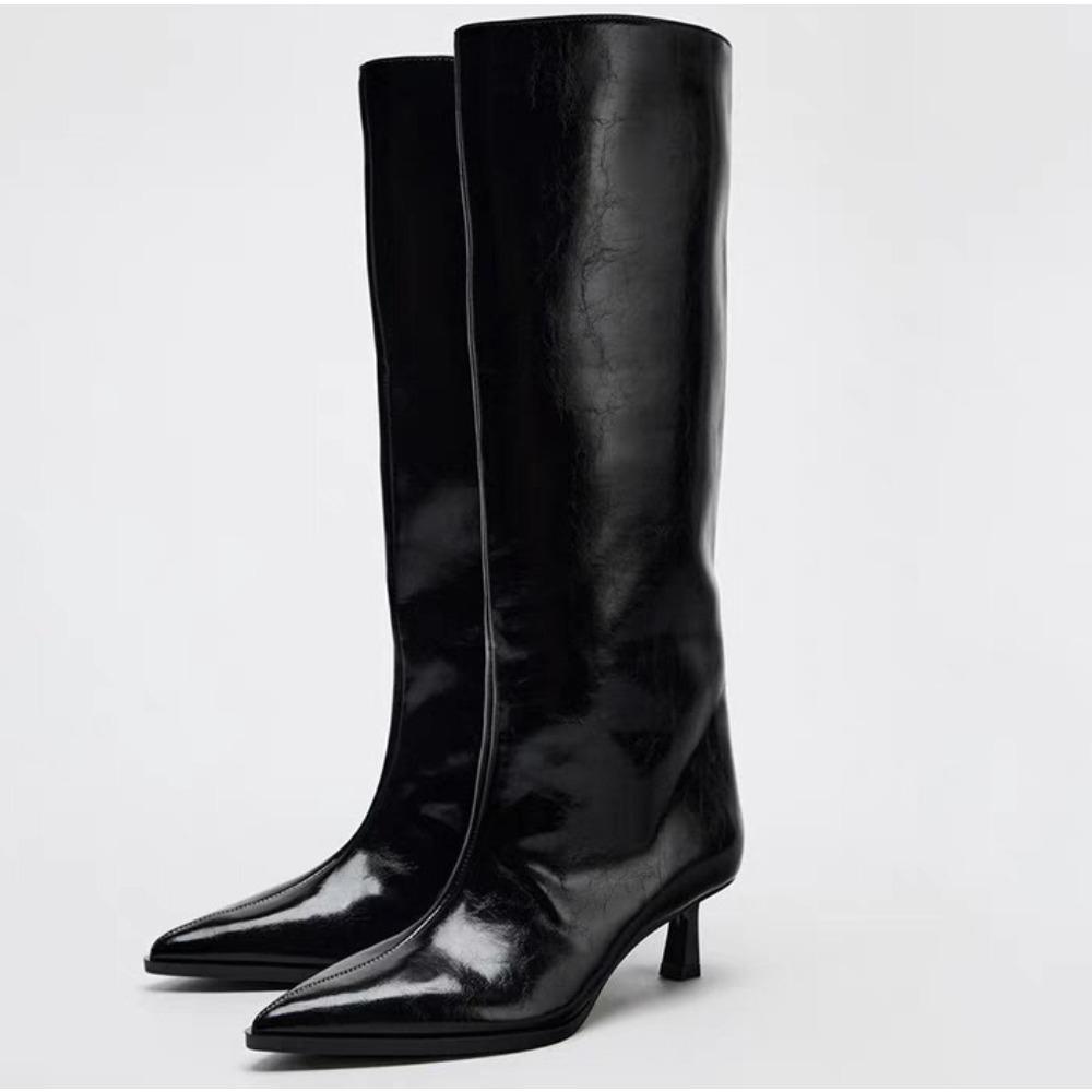 Sexy Winter New Fashion Knee-High Boots Women Pointed Toe Elegant Thin Low Heel Casual Ladies Pumps Shoes Long Botas Mujer