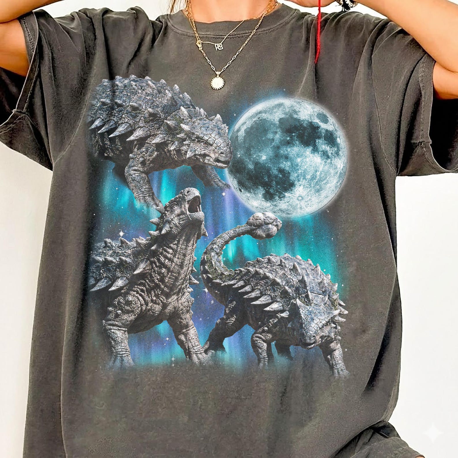 Ankylosaurus Dinosaur Moon T-Shirt, Vintage 90s Comfort Colors Reptile Tee 3XL
