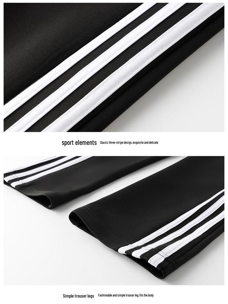 Unisex S-6X Three Stripe Casual Sportswear: Loose Jacket & Long Pants Two-Piece Set