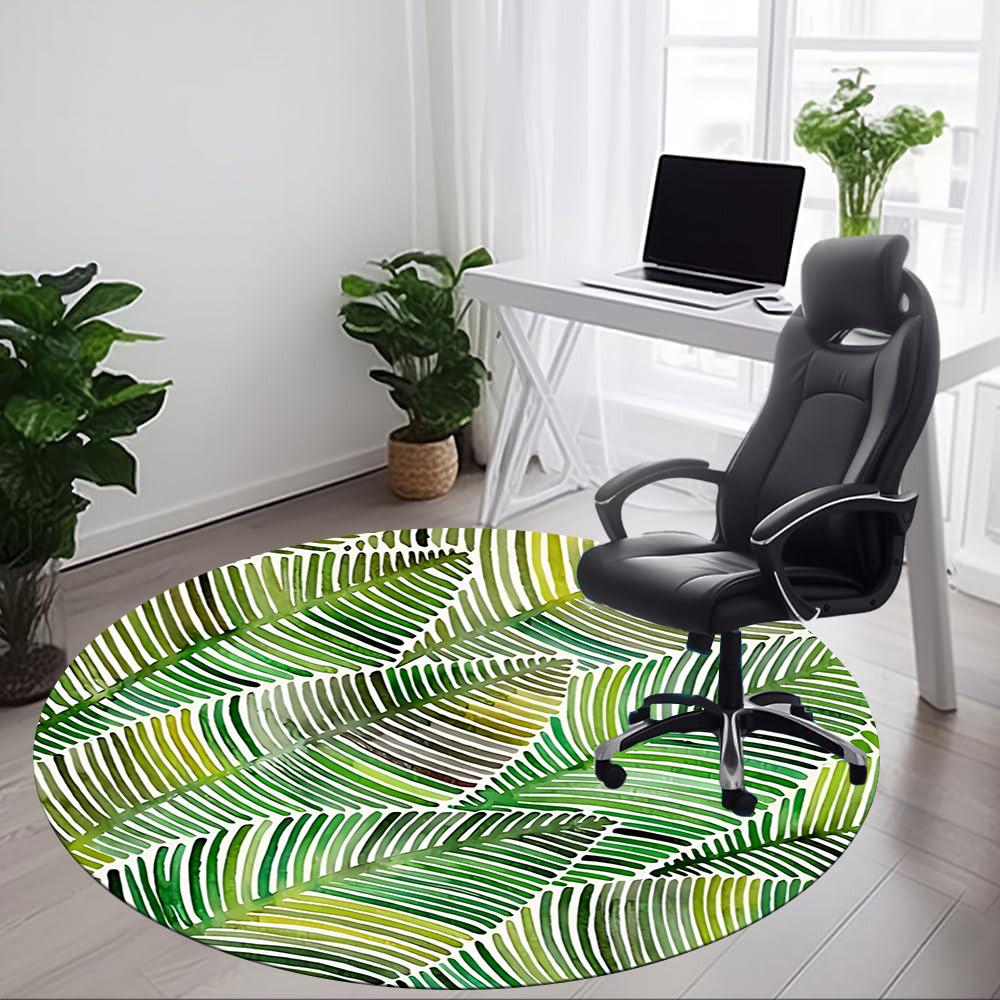 1pc Palm Leaves Pattern Office Round Area Rug, Mat Suitable For Office, Under Office Chairs Bedroom Living Room Home Decor, Room Deco