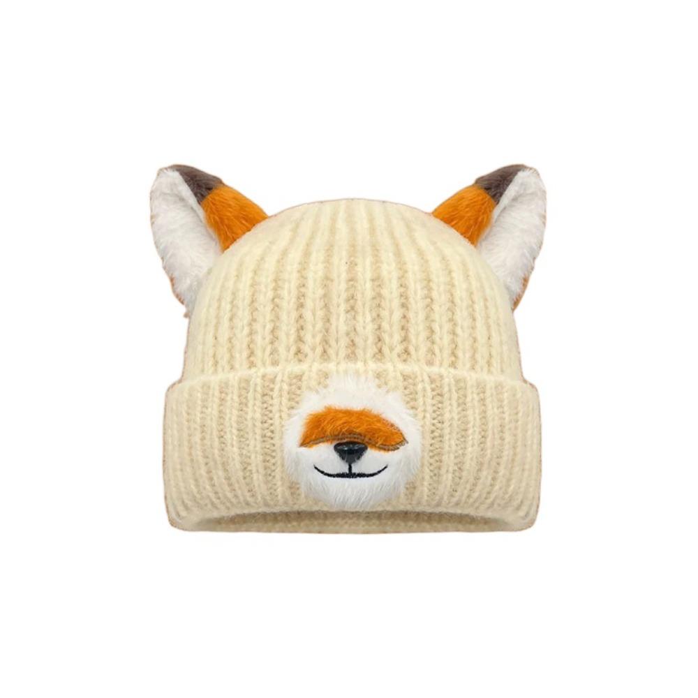 Cartoon Design Pullover Hats Thickened Winter Beanies Y2K Fox Ears Beanies  for Women and Men