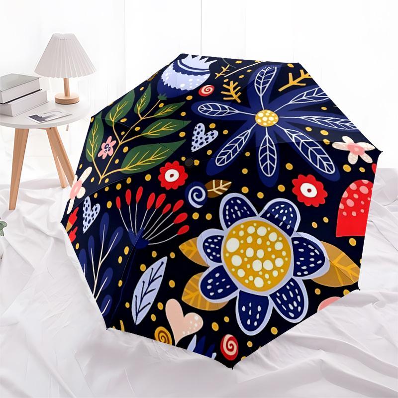 1 Stück Floral Whimsical Automatisches Öffnungs-/Schließschirm, Winddicht, Kompakter Faltschirm mit Leichtem Design für Damen/Herren073
