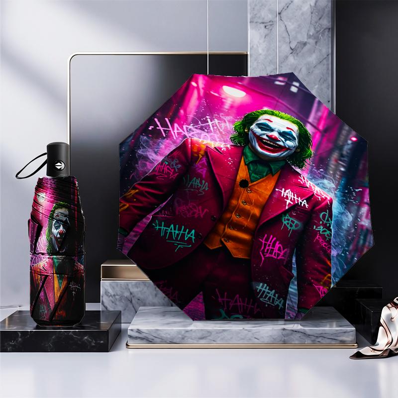 clown's Dark Portrait Umbrella Folding umbrella, automatic umbrella 8-Frame for Travel, camping Use Gift for Halloween Christmas
